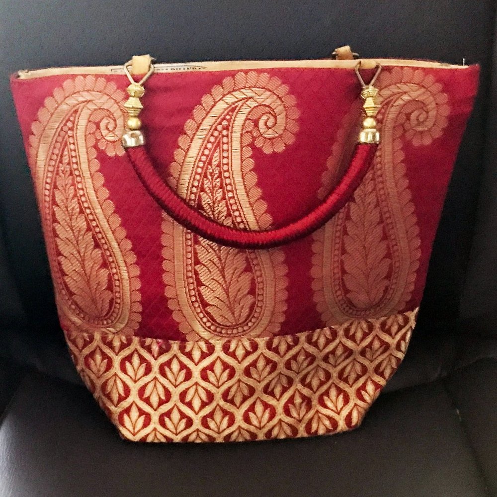 Red & Gold Recycled Sari Handbag